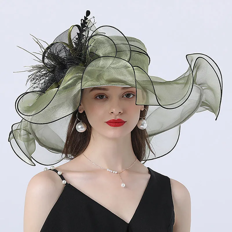 Stylish Women's Organza Hat with Intricate Floral Accents