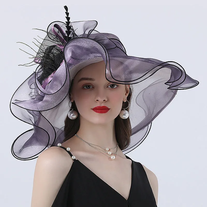 Stylish Women's Organza Hat with Intricate Floral Accents