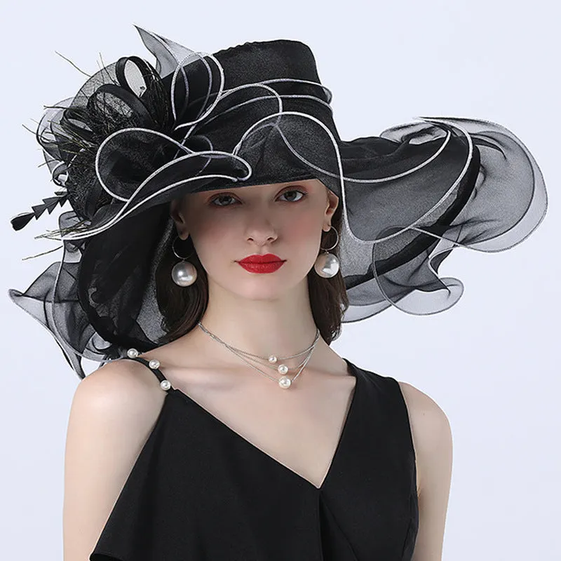 Stylish Women's Organza Hat with Intricate Floral Accents