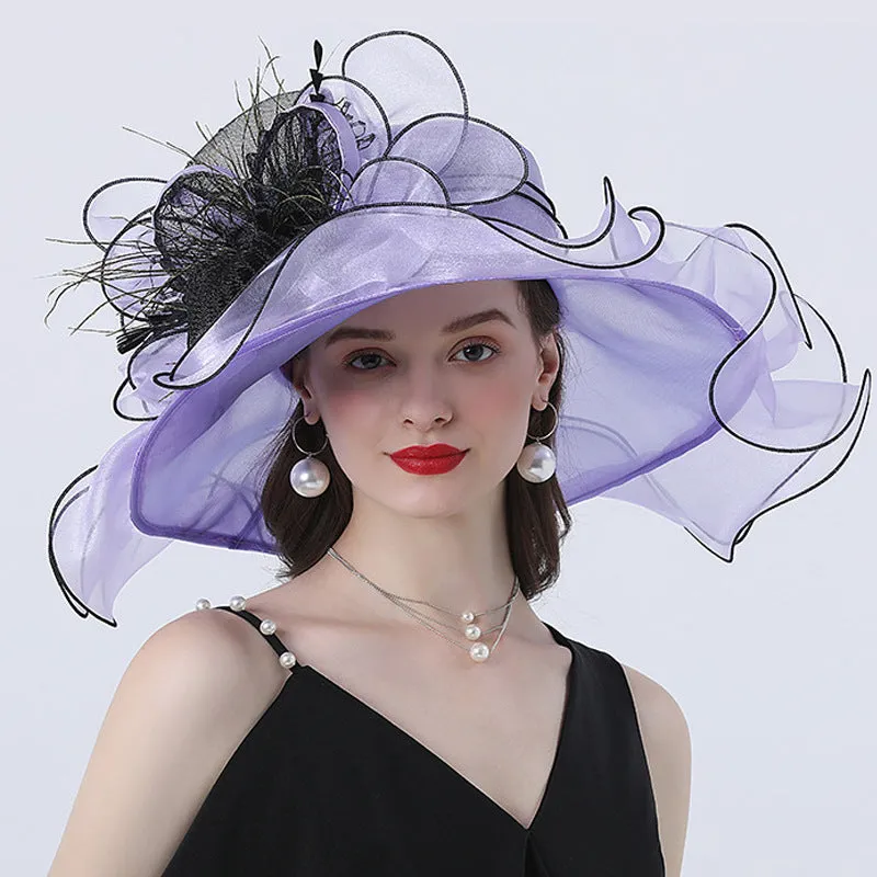 Stylish Women's Organza Hat with Intricate Floral Accents