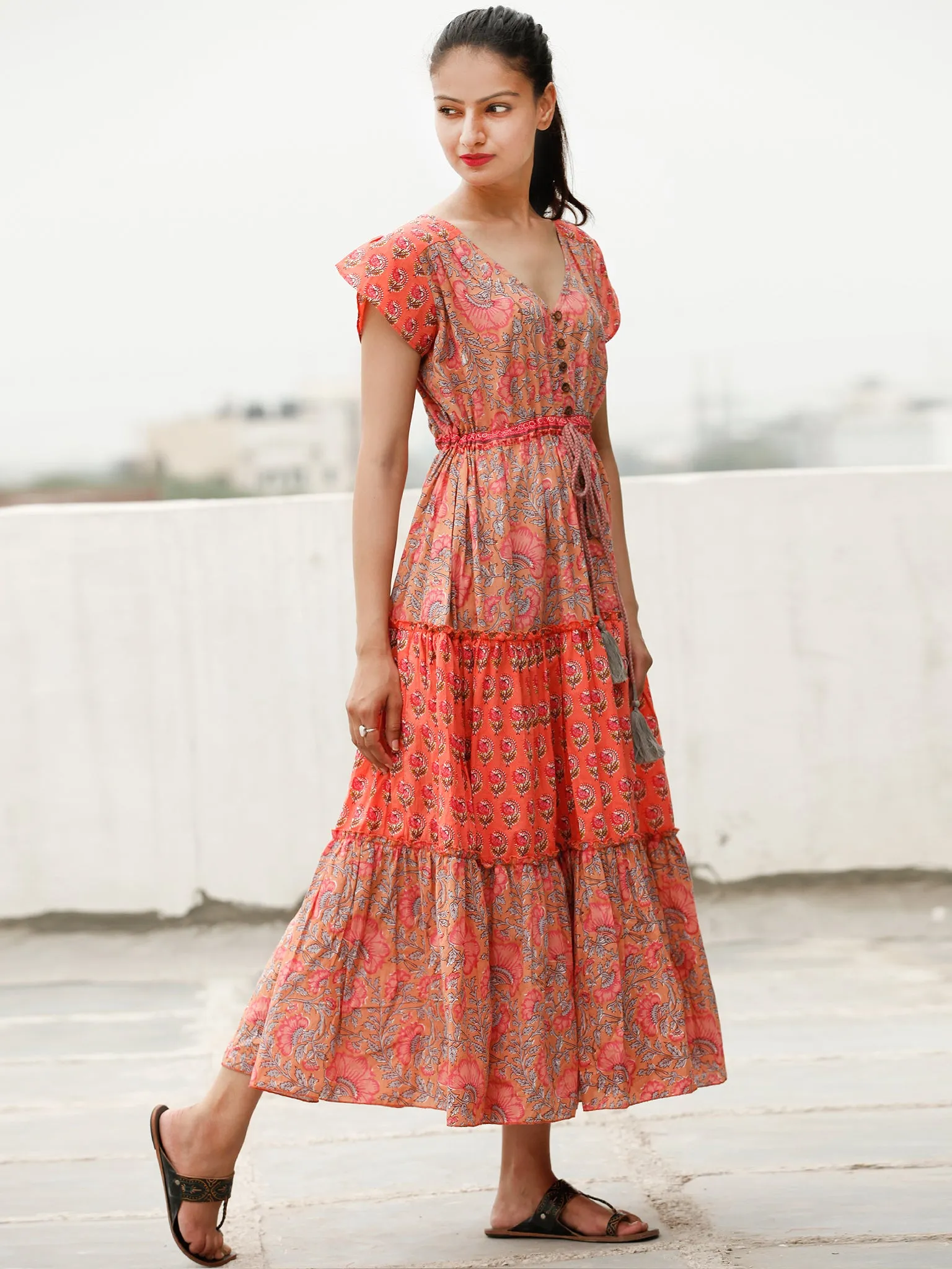 Stylo Tiers  - Block Printed Cotton Long Dress  - D365F1933