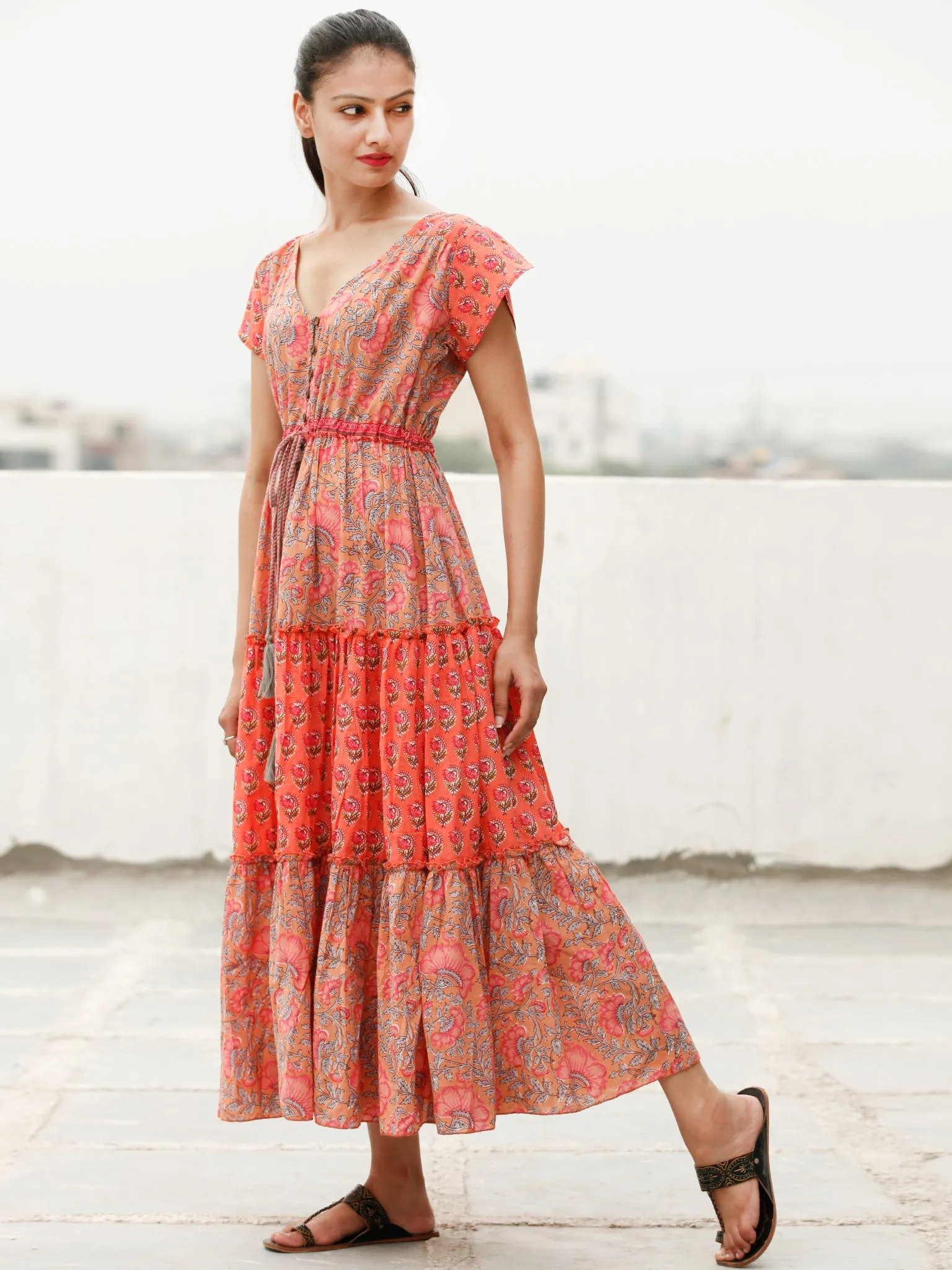 Stylo Tiers  - Block Printed Cotton Long Dress  - D365F1933