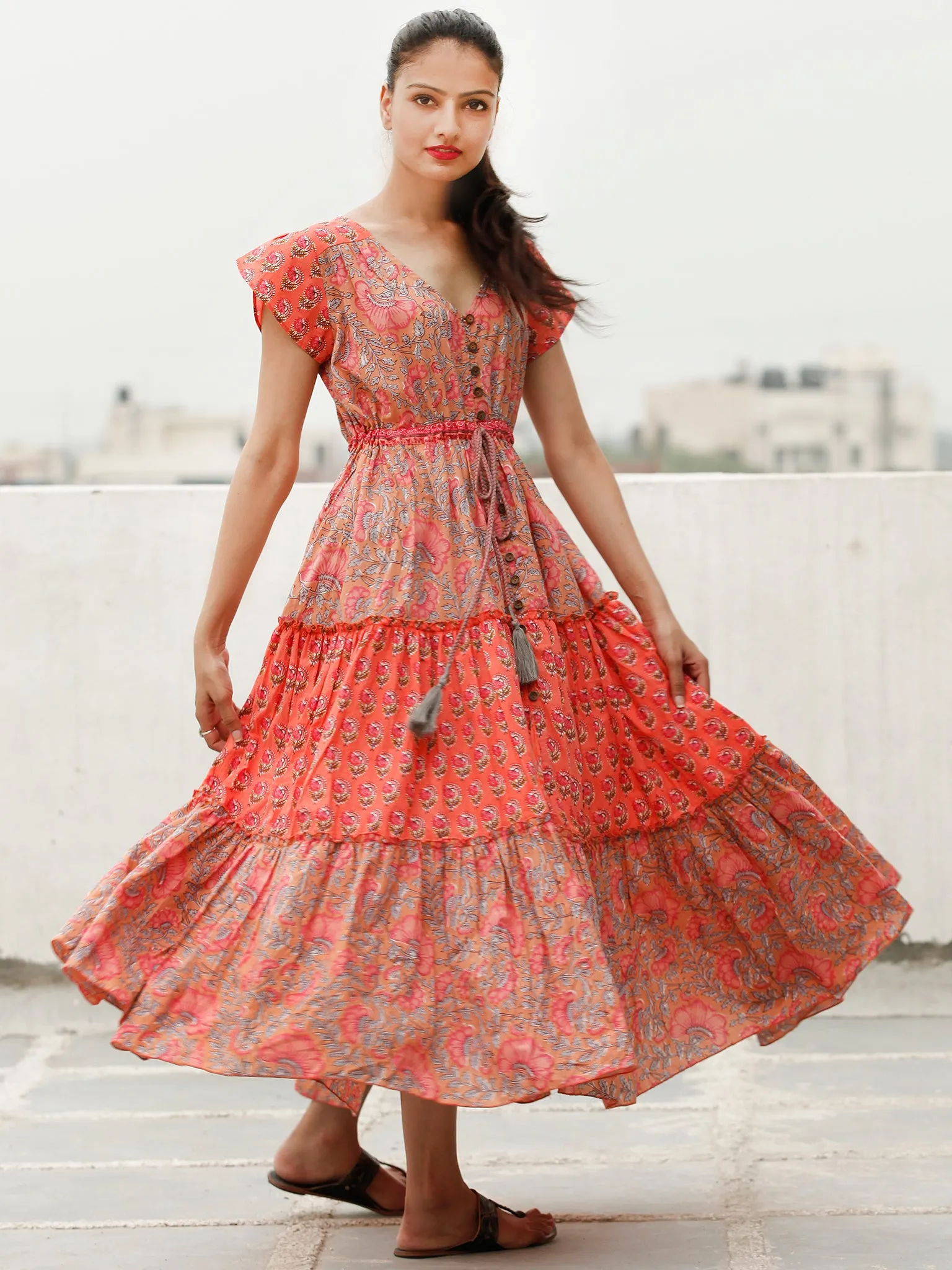 Stylo Tiers  - Block Printed Cotton Long Dress  - D365F1933