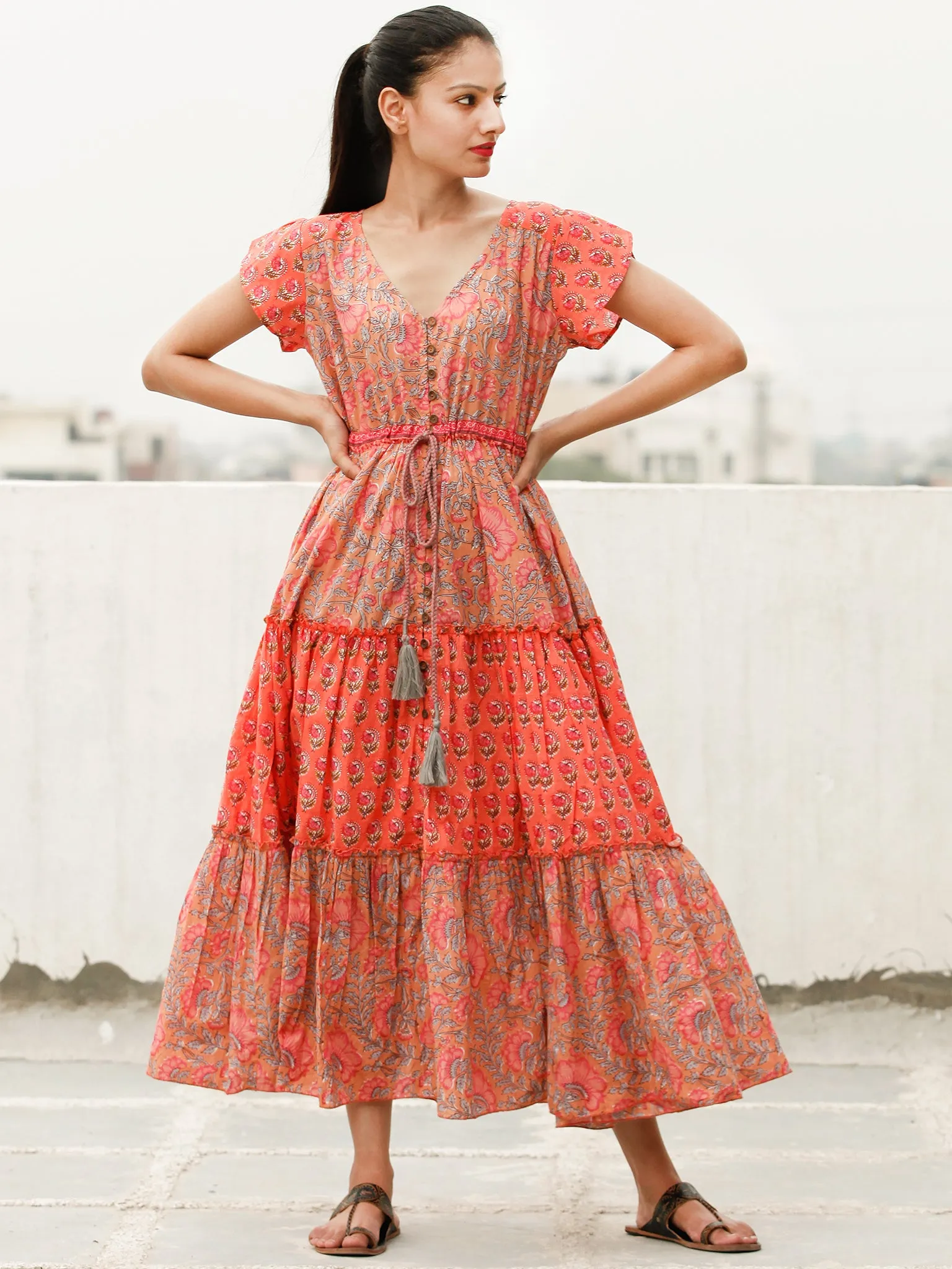 Stylo Tiers  - Block Printed Cotton Long Dress  - D365F1933