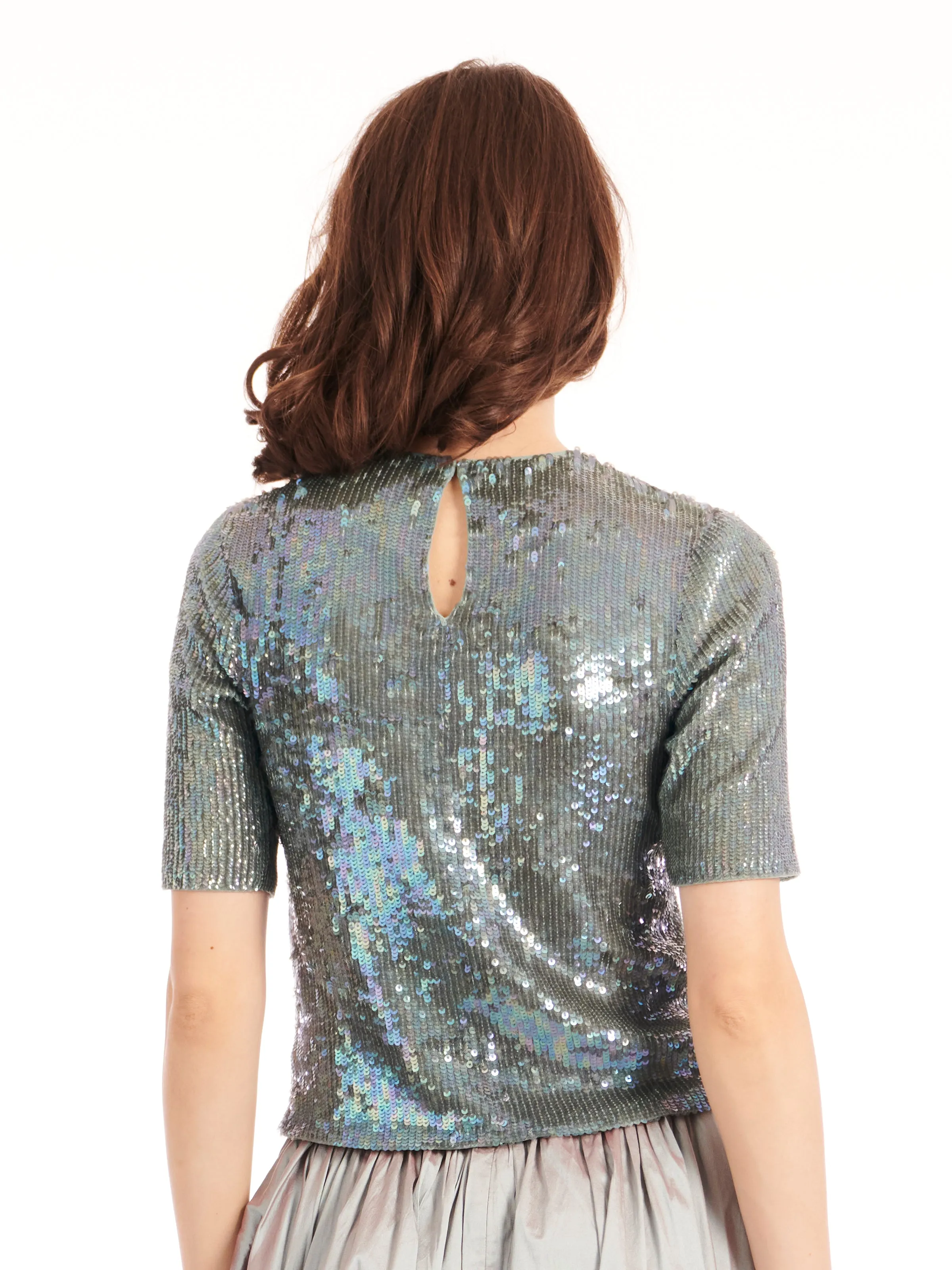 SUBLIME BLUE SEQUIN ELBOW SLEEVE TOP