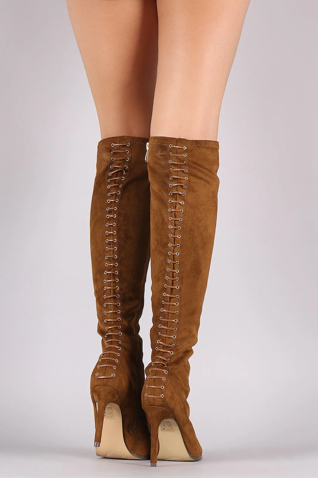 Suede Grommets Corset Lace Up Stiletto Boots