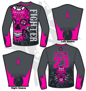 Sugar Skull Breast Cancer Awareness Mens Full Dye Long Sleeve Jersey