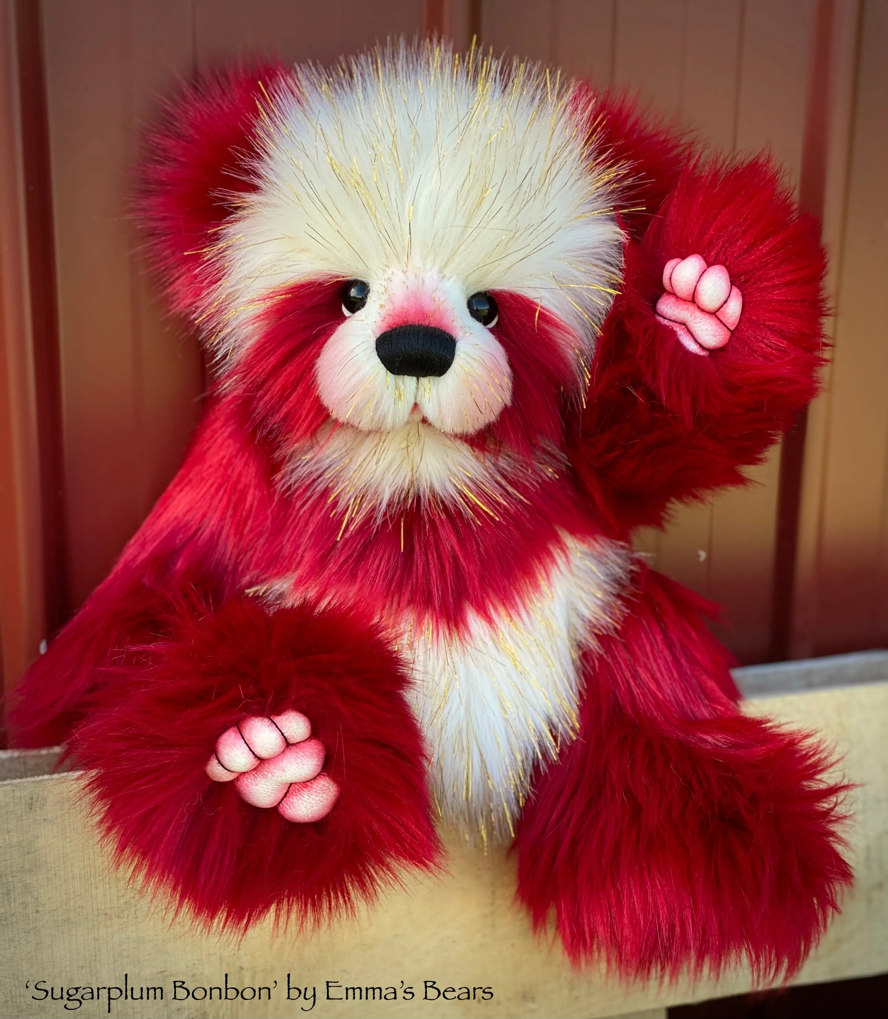 Sugarplum Bonbon - 18" Faux Fur Christmas Panda Bear by Emma's Bears - OOAK