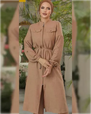 Suha Midi high waist belted Tunic in Beige Shade قميص سهى الطويل و الواسع و بحزام الخصر العالي باللون البيج الجميل