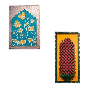 Suhasini Crafts Mirror Madala Lippan Art Wall - Center Rectangle Shape And Diya Jharokha Rectangle Shape