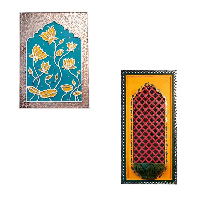 Suhasini Crafts Mirror Madala Lippan Art Wall - Center Rectangle Shape And Diya Jharokha Rectangle Shape