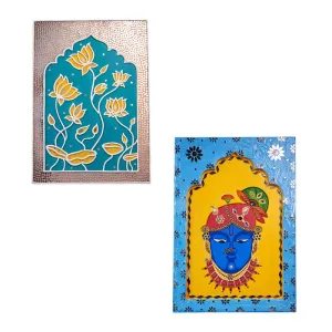 Suhasini Crafts Mirror Madala Lippan Art Wall - Center Rectangle Shape And Wood, Mud, Mirror, Paint Shreenath Ji Jharokha - Mosaic Art Rectangle Shape