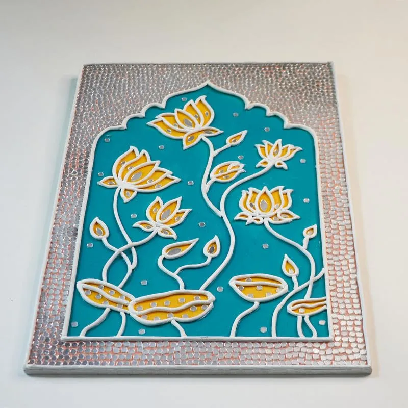 Suhasini Crafts Mirror Madala Lippan Art Wall - Center Rectangle Shape And Wood, Mud, Mirror, Paint Shreenath Ji Jharokha - Mosaic Art Rectangle Shape