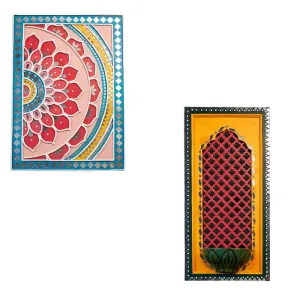 Suhasini Crafts Mirror Madala Lippan Art Wall - Right Rectangle Shape And Diya Jharokha Rectangle Shape