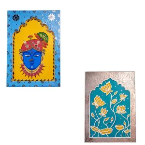 Suhasini Crafts Wood, Mud, Mirror, Paint Shreenath Ji Jharokha - Mosaic Art Rectangle Shape And Mirror Madala Lippan Art Wall - Center Rectangle Shape