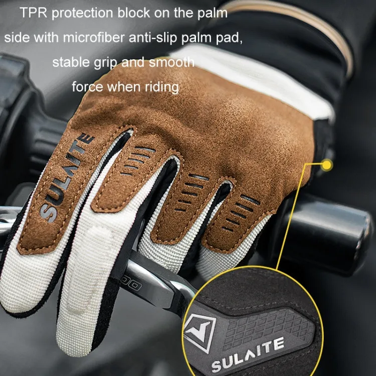 SULAITE Motorcycle Riding Breathable Conductive Touch Screen Full Finger Gloves, Size: L(Khaki)