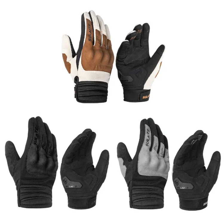 SULAITE Motorcycle Riding Breathable Conductive Touch Screen Full Finger Gloves, Size: M(Gray)