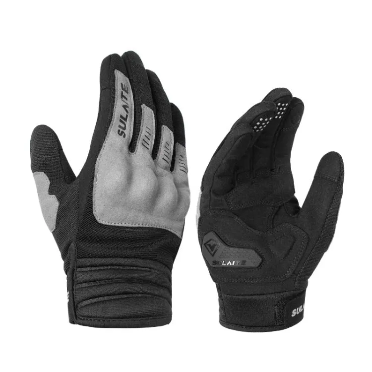 SULAITE Motorcycle Riding Breathable Conductive Touch Screen Full Finger Gloves, Size: M(Gray)