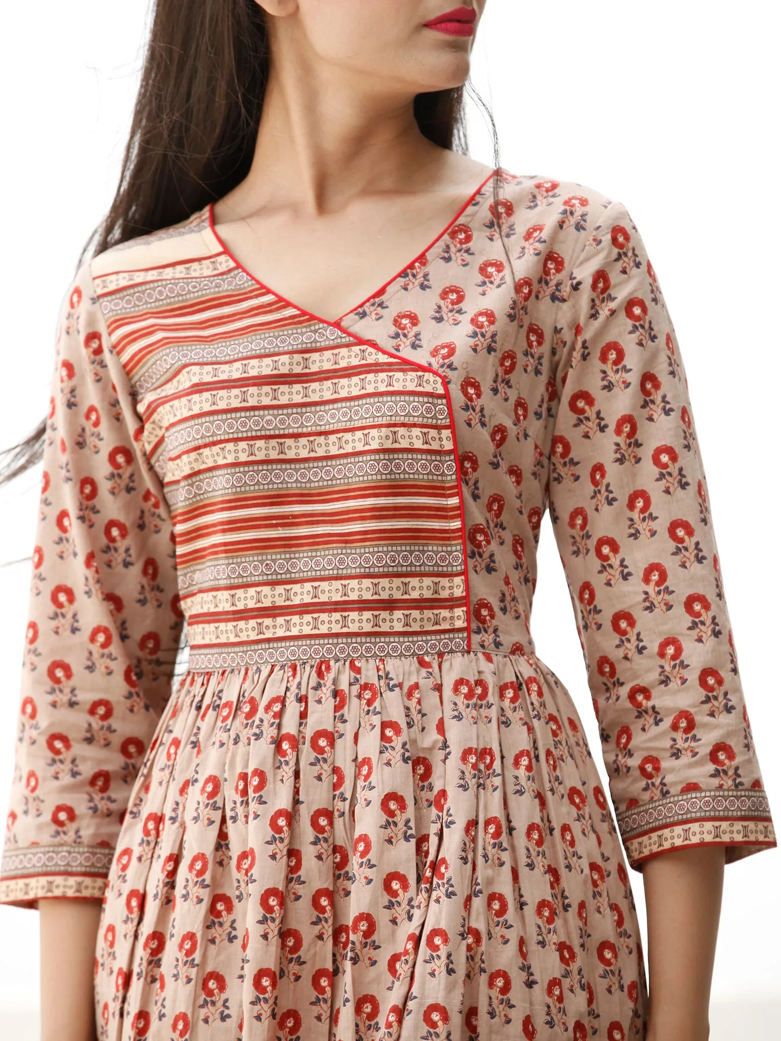 Summer Blossoms  - Block Printed Cotton Long Dress  - D358F1876