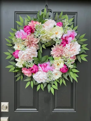 Summer Burst Wreath with Dahlias, Peonies & Magnolia Flowers