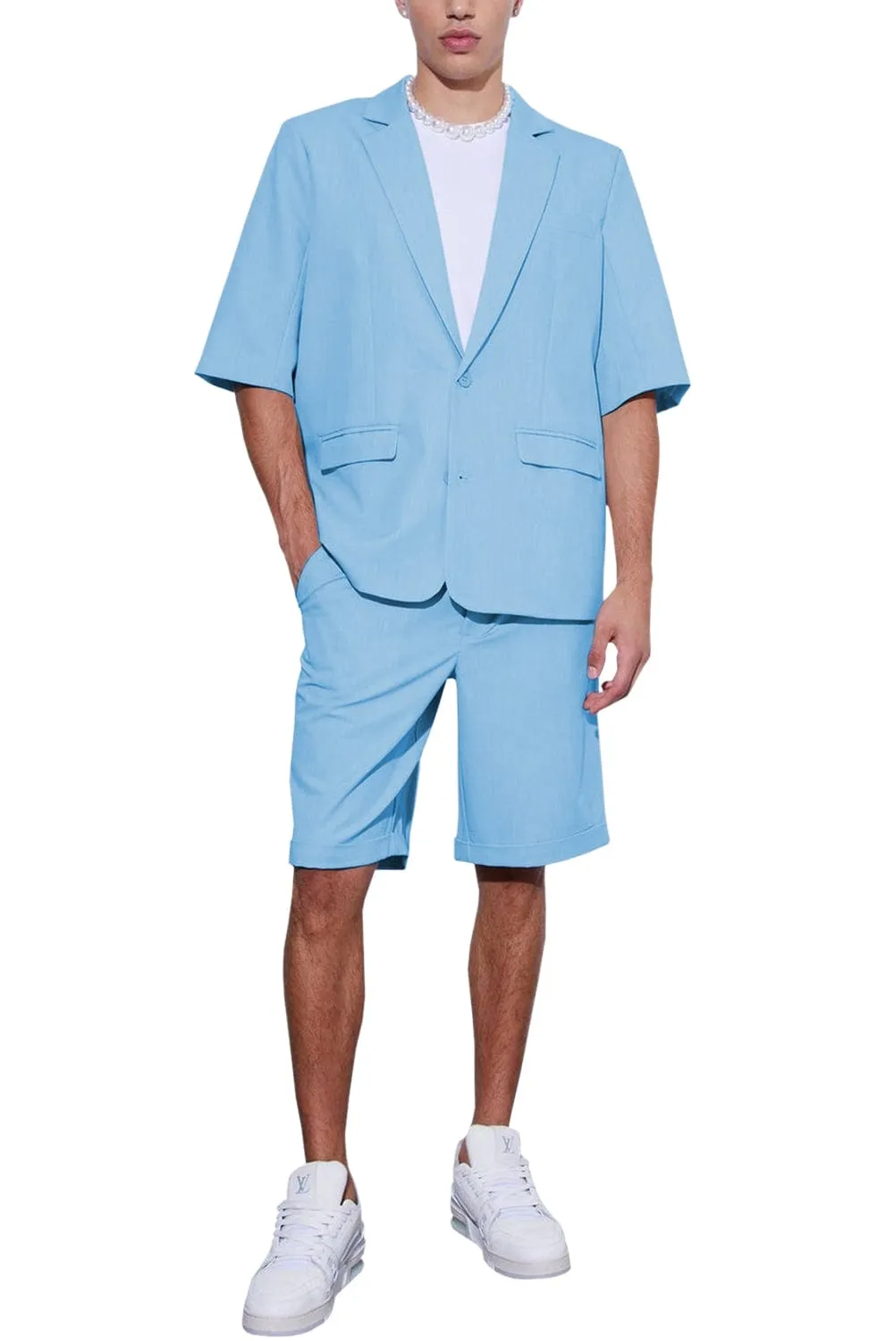 Summer Casual Notch Lapel Men's Suit (Blazer Shorts)