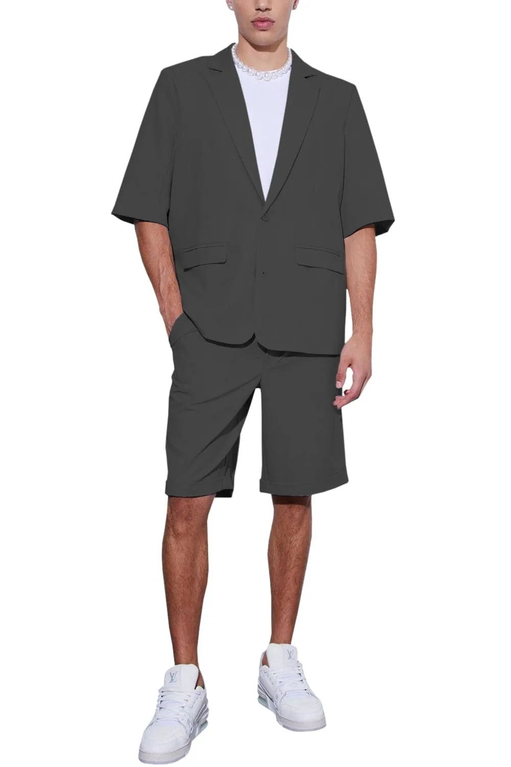 Summer Casual Notch Lapel Men's Suit (Blazer Shorts)