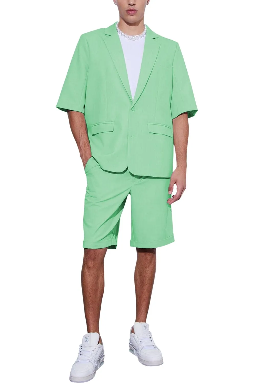 Summer Casual Notch Lapel Men's Suit (Blazer Shorts)