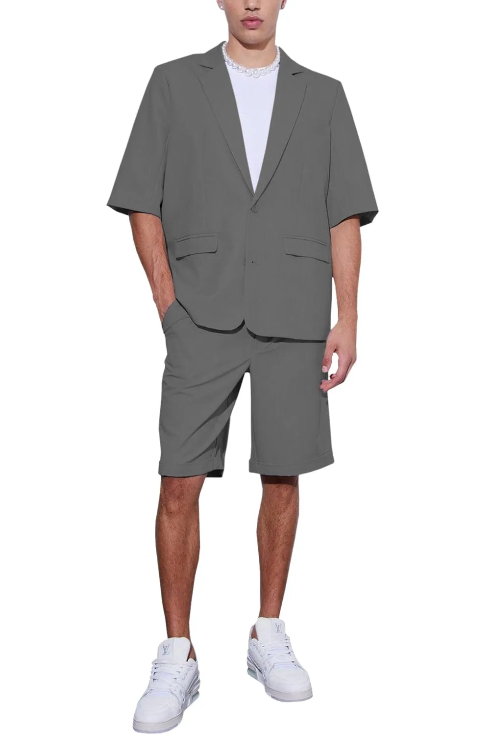 Summer Casual Notch Lapel Men's Suit (Blazer Shorts)