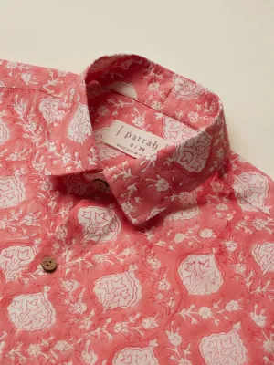 Summer Coral Handblock Printed Shirt