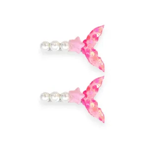 Summer Crystal 2Pcs Pearl Sequins Mermaid Tail Hair Clips For Girls