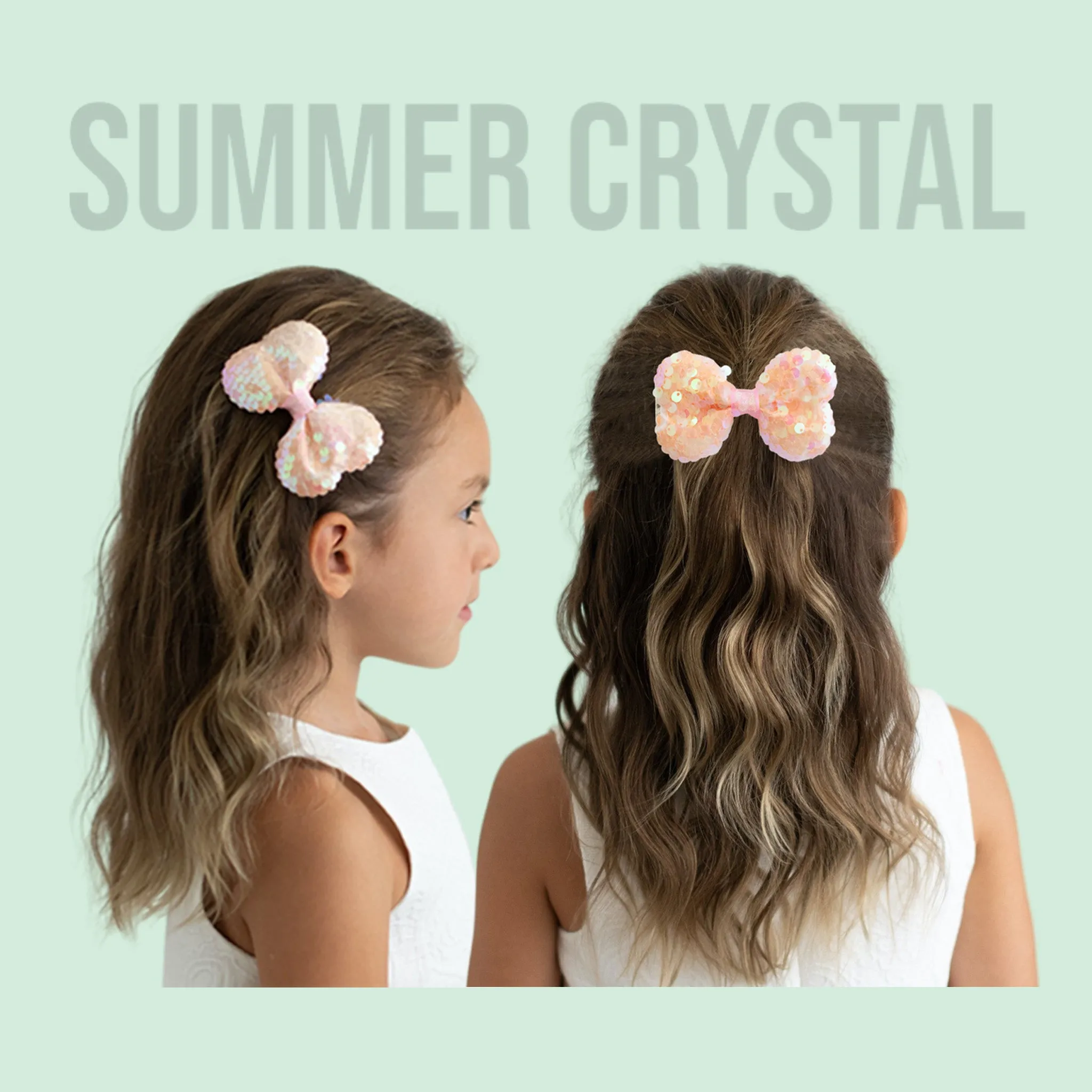 Summer Crystal Sparkling Sequins Bow Hair Clip For Girls - Orange Pink