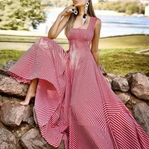 Summer Elegant Striped Pattern Sleeveless Maxi Dress for Women