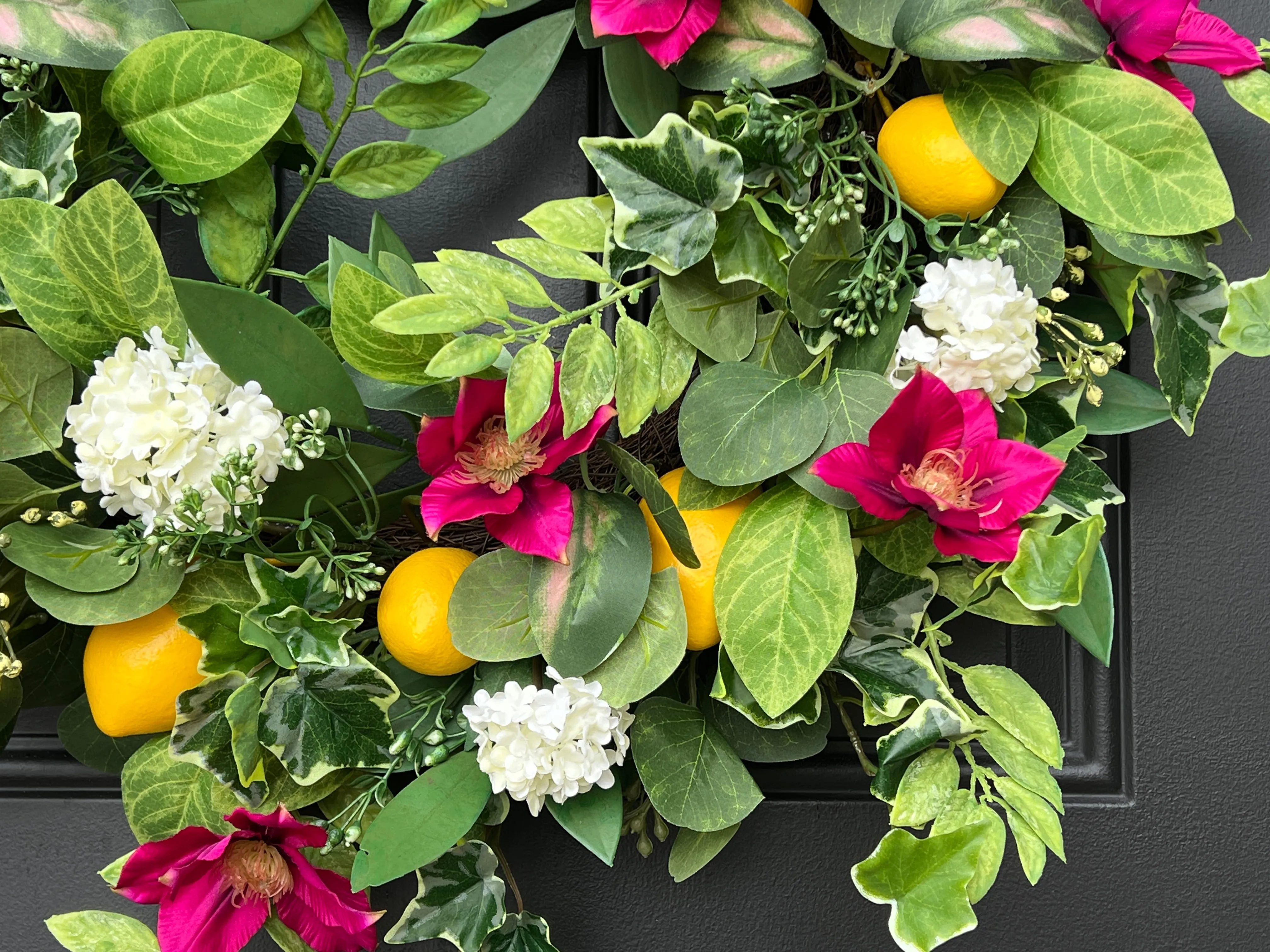 Summer Lemon and Magenta Clematis Front Door Wreath