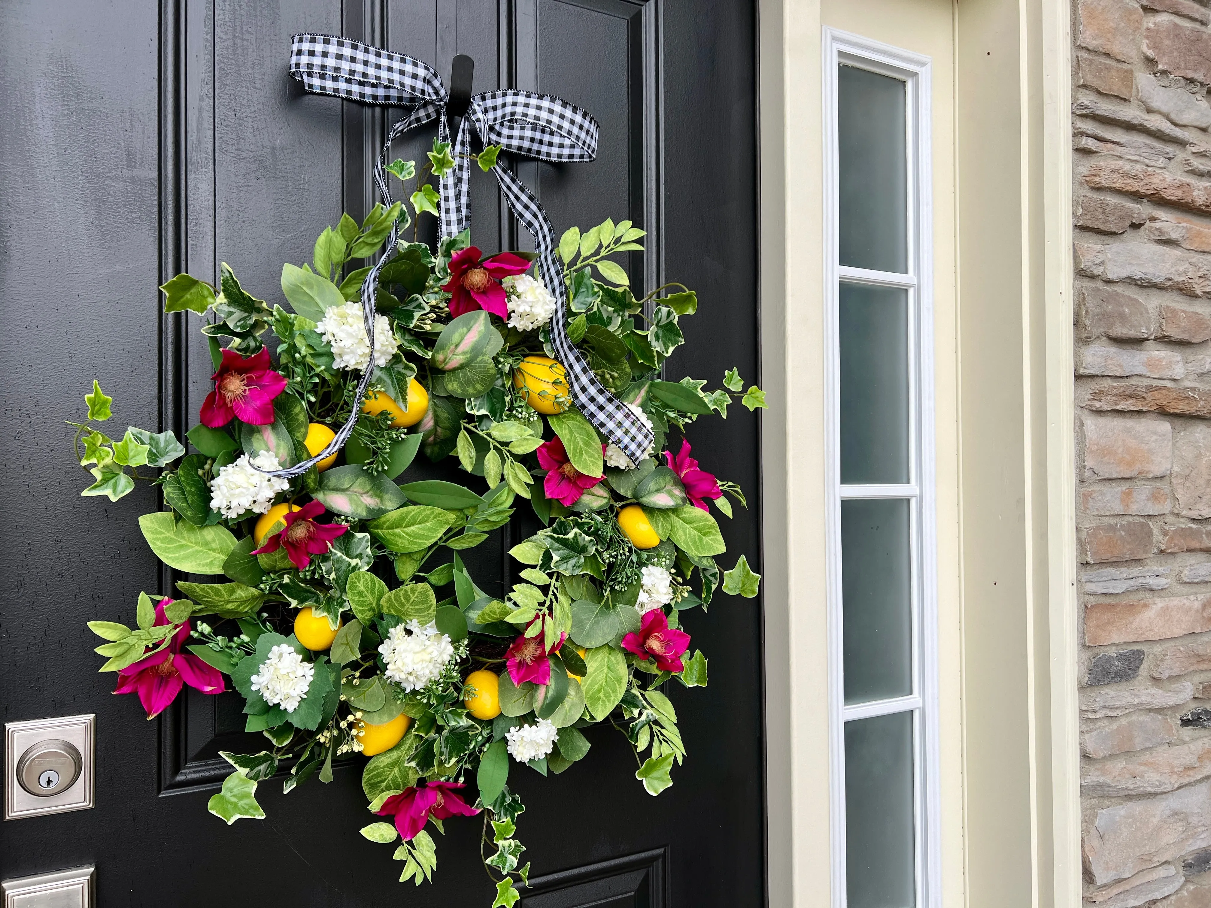 Summer Lemon and Magenta Clematis Front Door Wreath