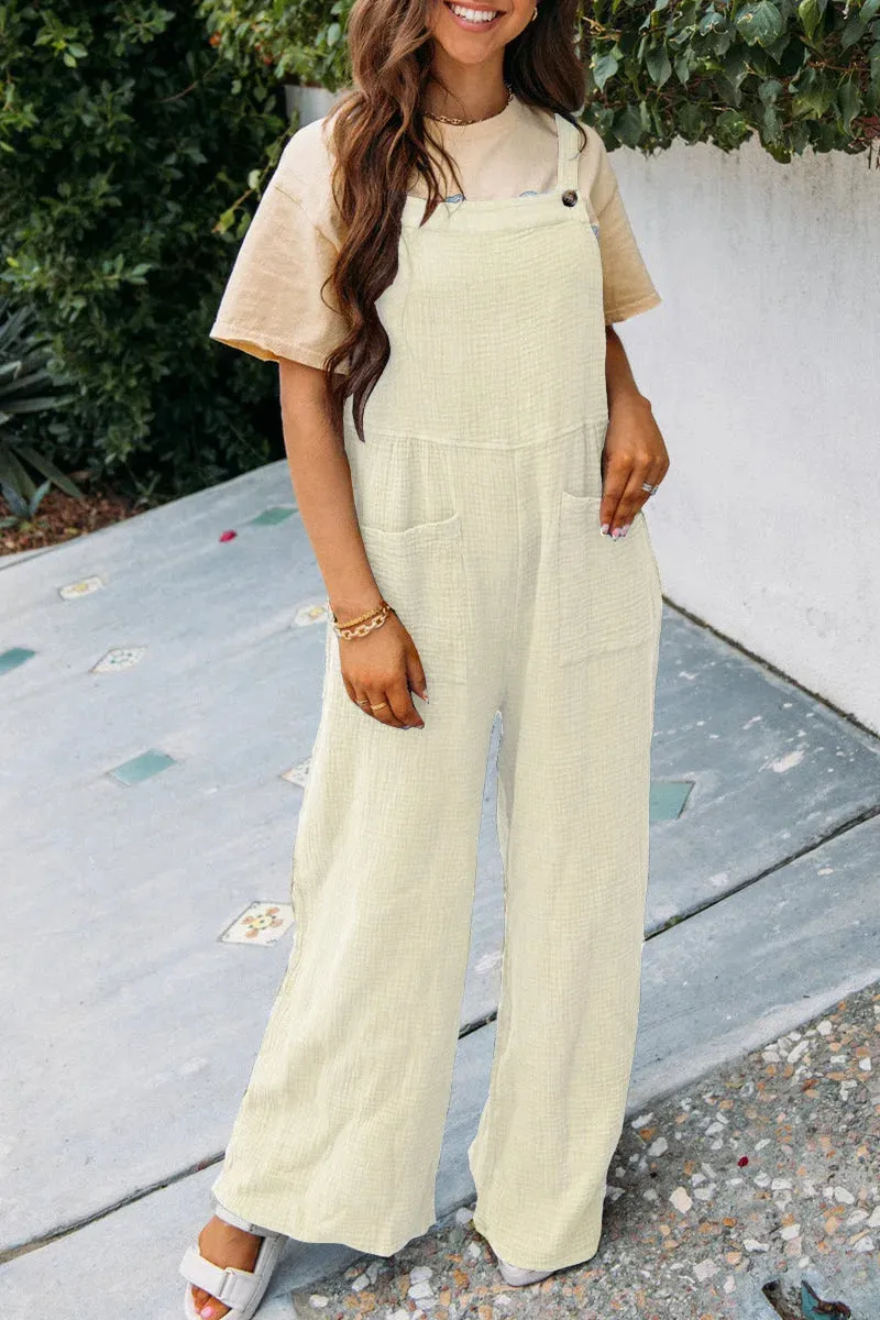 Summer New Women's Casual Solid Color Pocket Square Neck Loose Strap jumpsuit