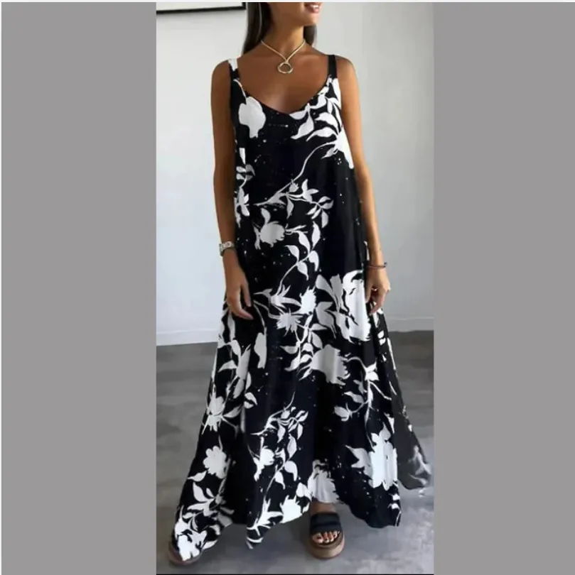 Summer Printed Sling Backless V-neck Dress