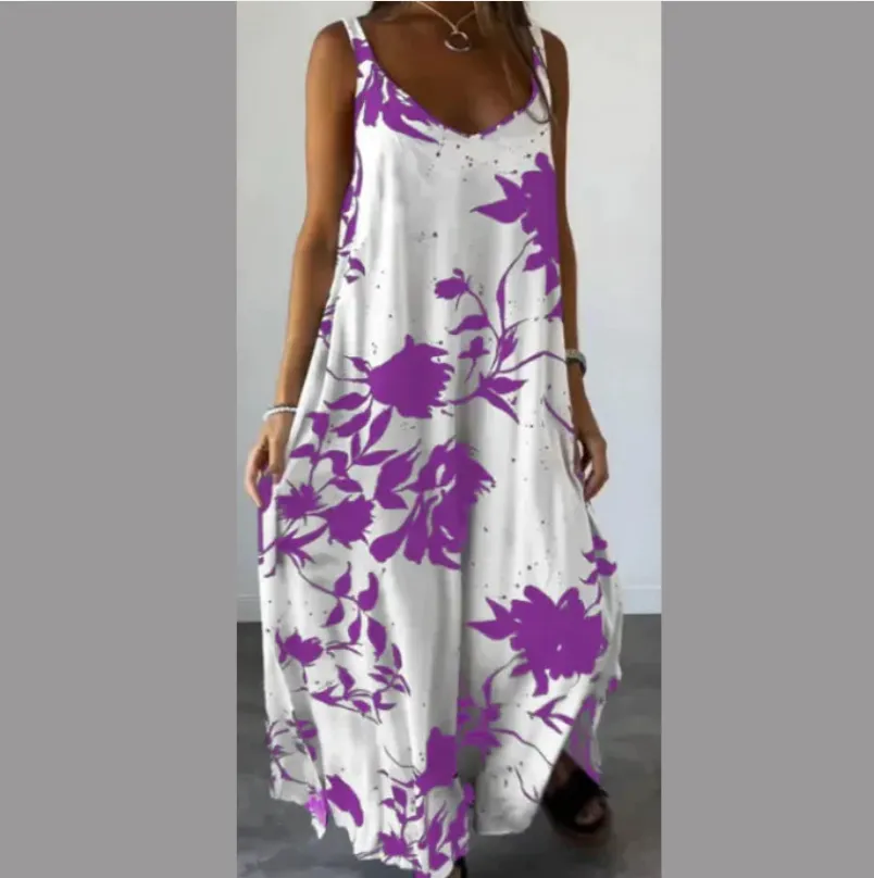 Summer Printed Sling Backless V-neck Dress