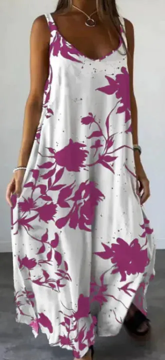 Summer Printed Sling Backless V-neck Dress