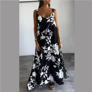 Summer Printed Sling Backless V-neck Dress