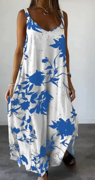 Summer Printed Sling Backless V-neck Dress