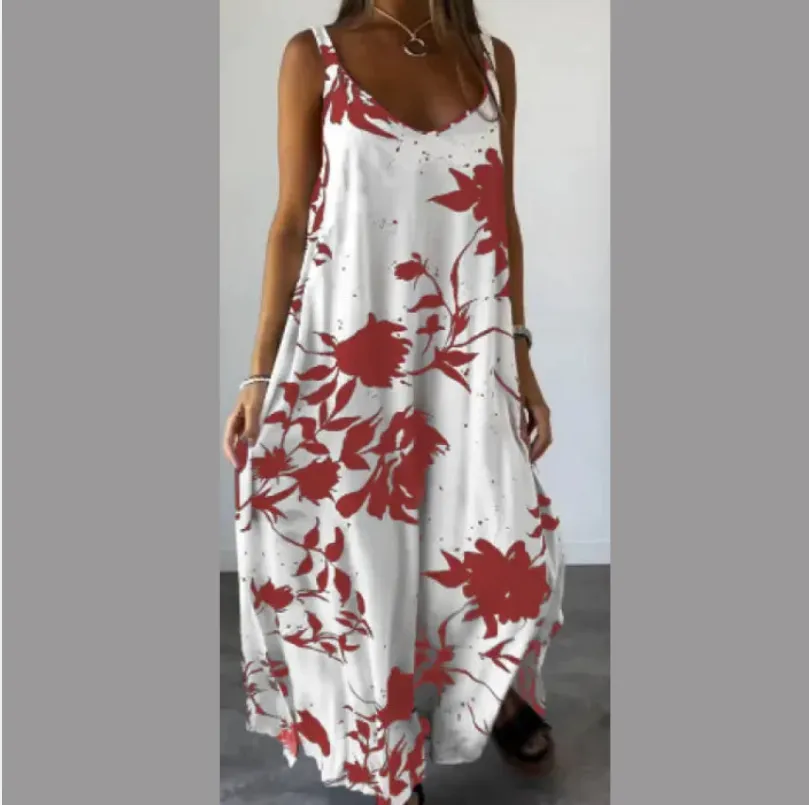 Summer Printed Sling Backless V-neck Dress