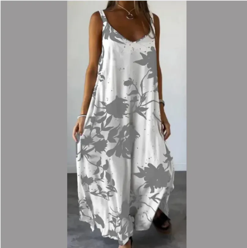 Summer Printed Sling Backless V-neck Dress