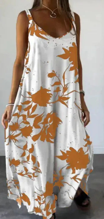 Summer Printed Sling Backless V-neck Dress