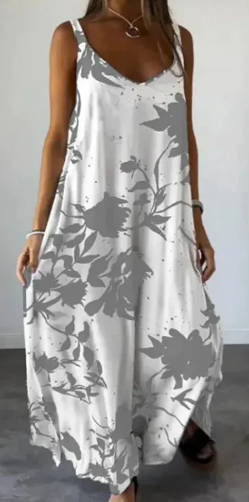 Summer Printed Sling Backless V-neck Dress