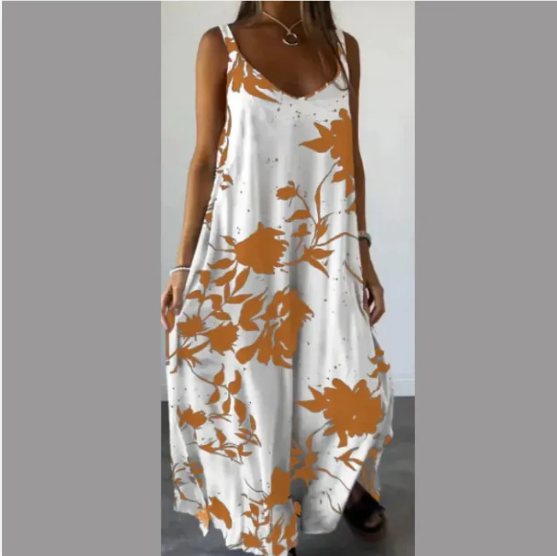 Summer Printed Sling Backless V-neck Dress