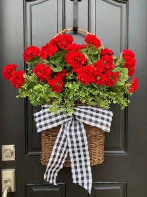 Summer Red Geranium Basket Wreath