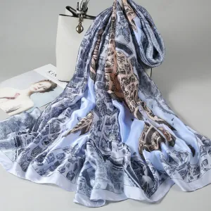 Summer simulation silk printing fortune tree scarf temperament female all-match sunscreen silk scarf tulle large shawl