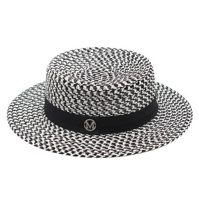 Summer Sun Hat letter M Straw Hat Visor Temperament Flat Panama Hats