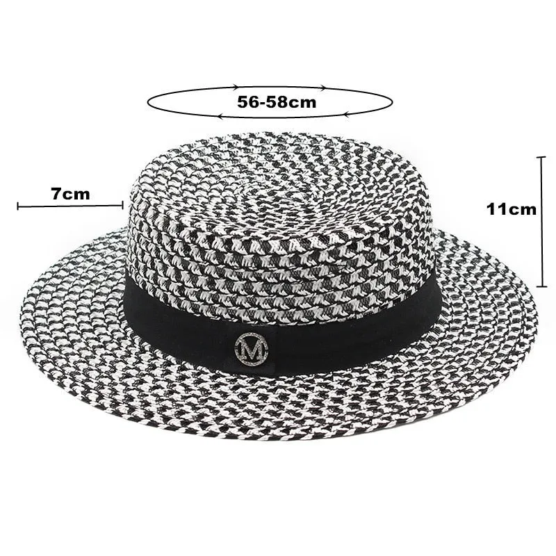 Summer Sun Hat letter M Straw Hat Visor Temperament Flat Panama Hats