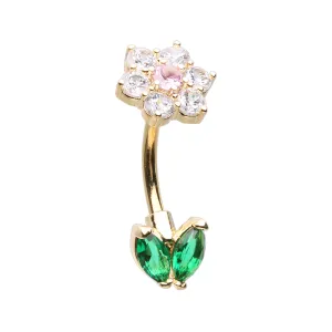 Summertime Daisy Split Navel Bar with Gold Plating